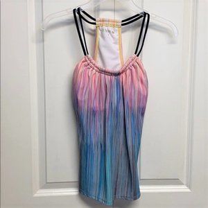 Reel Legends Multi Colorful Cascade Print Spaghetti Swim Tankini Top Size S